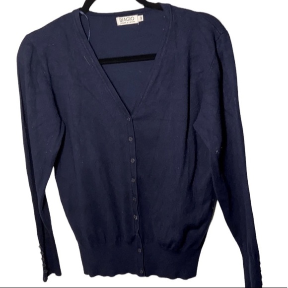 Biagio Sweater size M navy blue cardigan long sleeve button down details - Picture 1 of 5